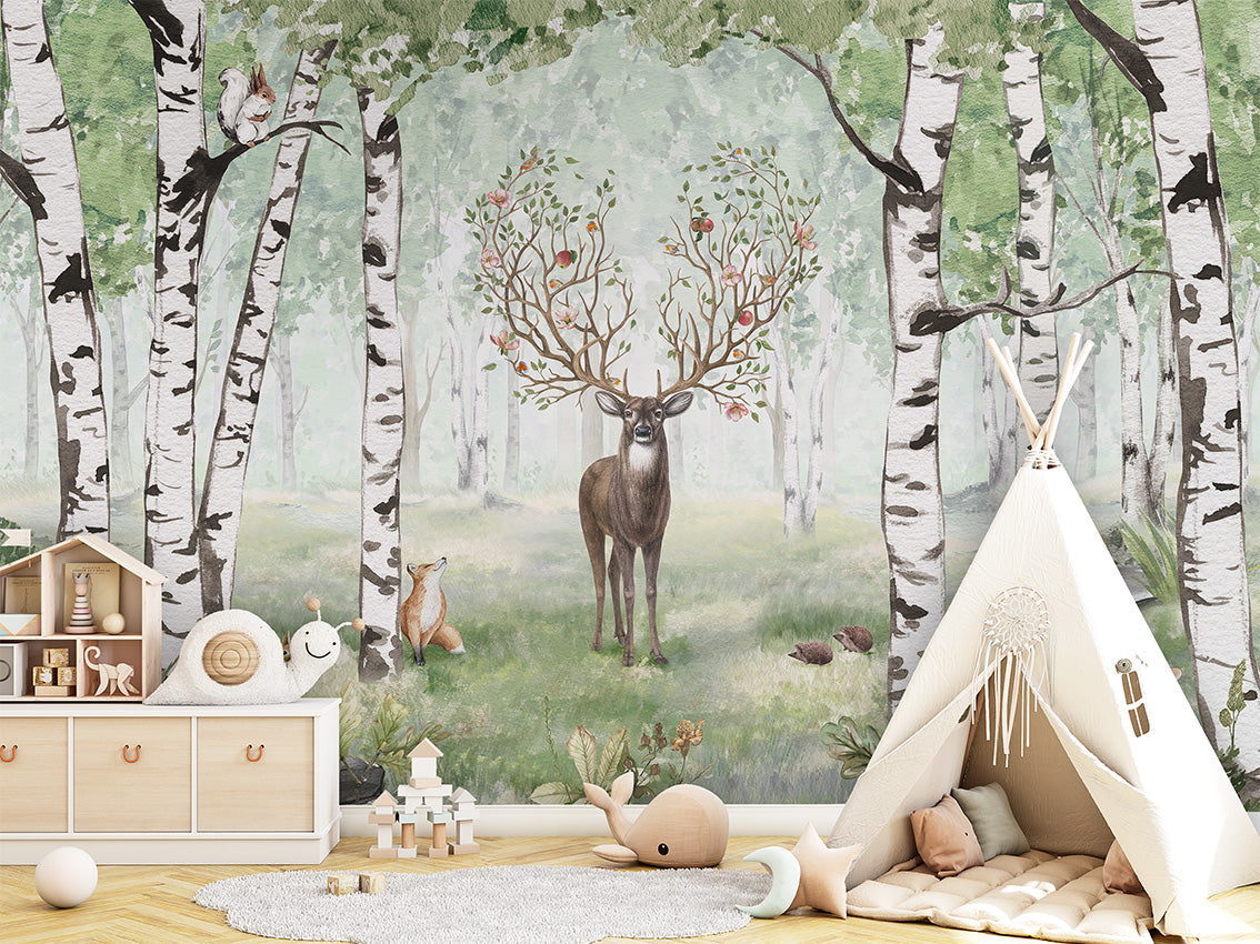 Amazing Antlers - Summer luxury wallpaper in kids room interior — Artehub Egypt