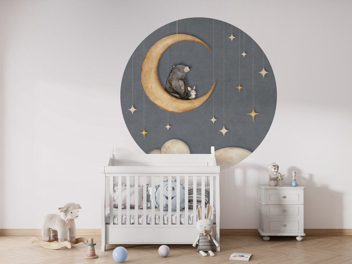 Bear on the Moon - Blue - Circle