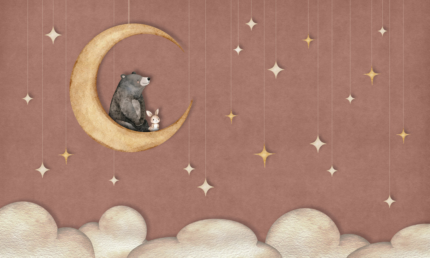 Bear on the Moon - red mural wallpaper design — premium wallpaper by Artehub Egypt
