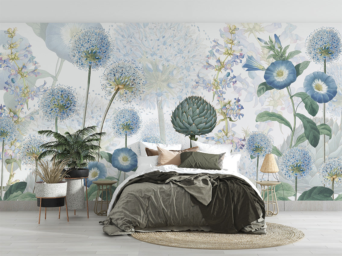Blue Wild Meadow luxury wallpaper interior room:bedroom — Artehub Egypt