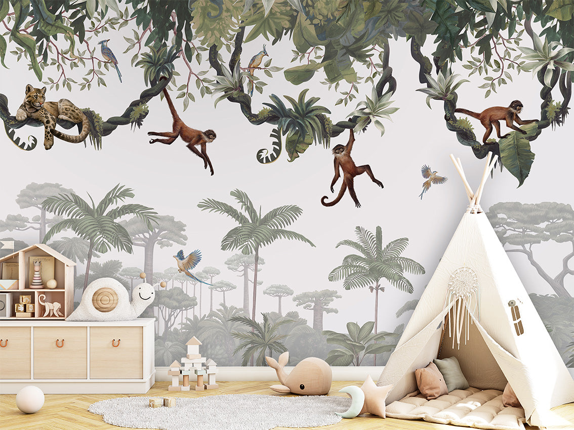 Cheeky Monkeys luxury wallpaper in kids room interior — Artehub Egypt
