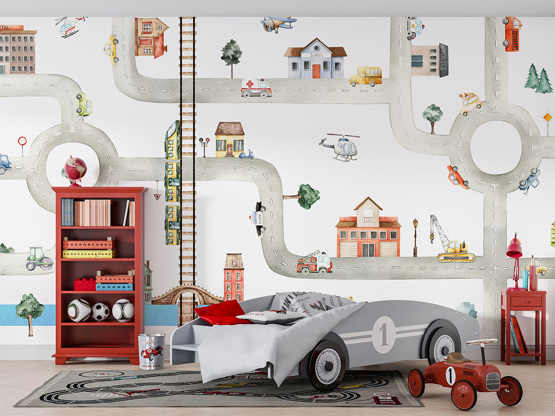City_of_Vehicles kids room wallpaper interior — premium wallpaper by Artehub Egypt