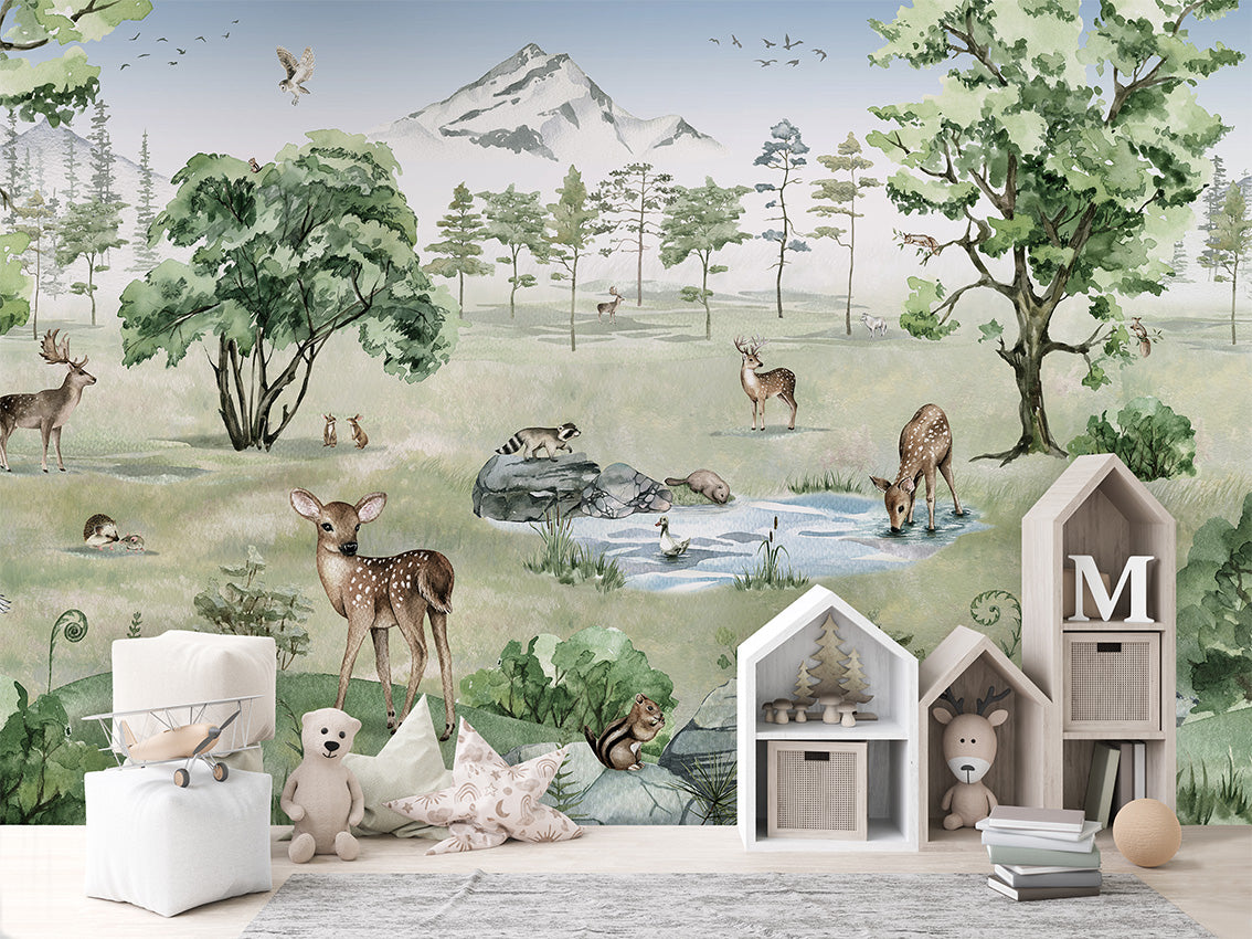Deer Forest - Summer luxury wallpaper in kids room interior — Artehub Egypt