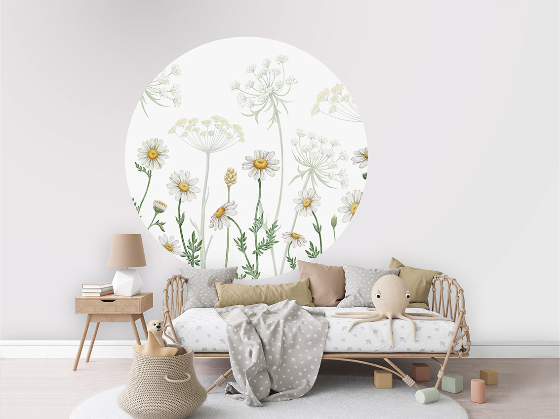 Field Of Daisies wall circle sticker by Artehub