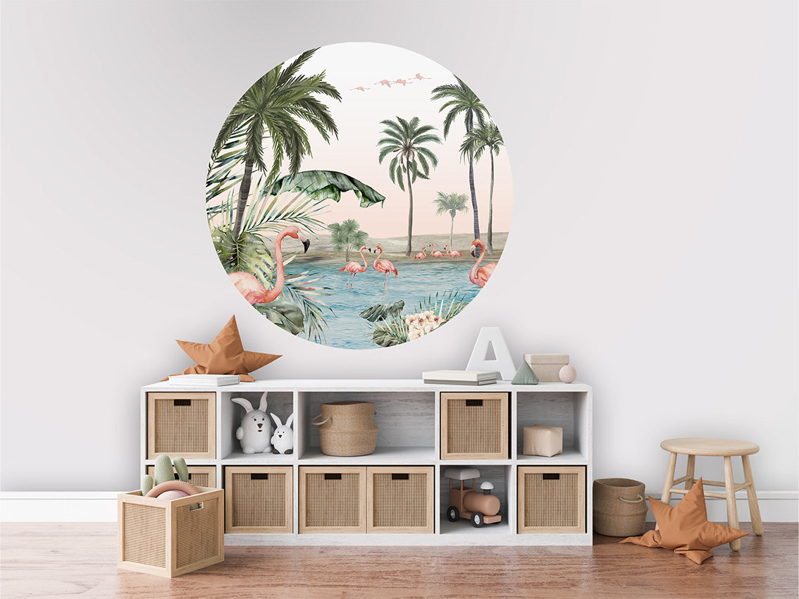Flamingo Oasis wall circle sticker by Artehub