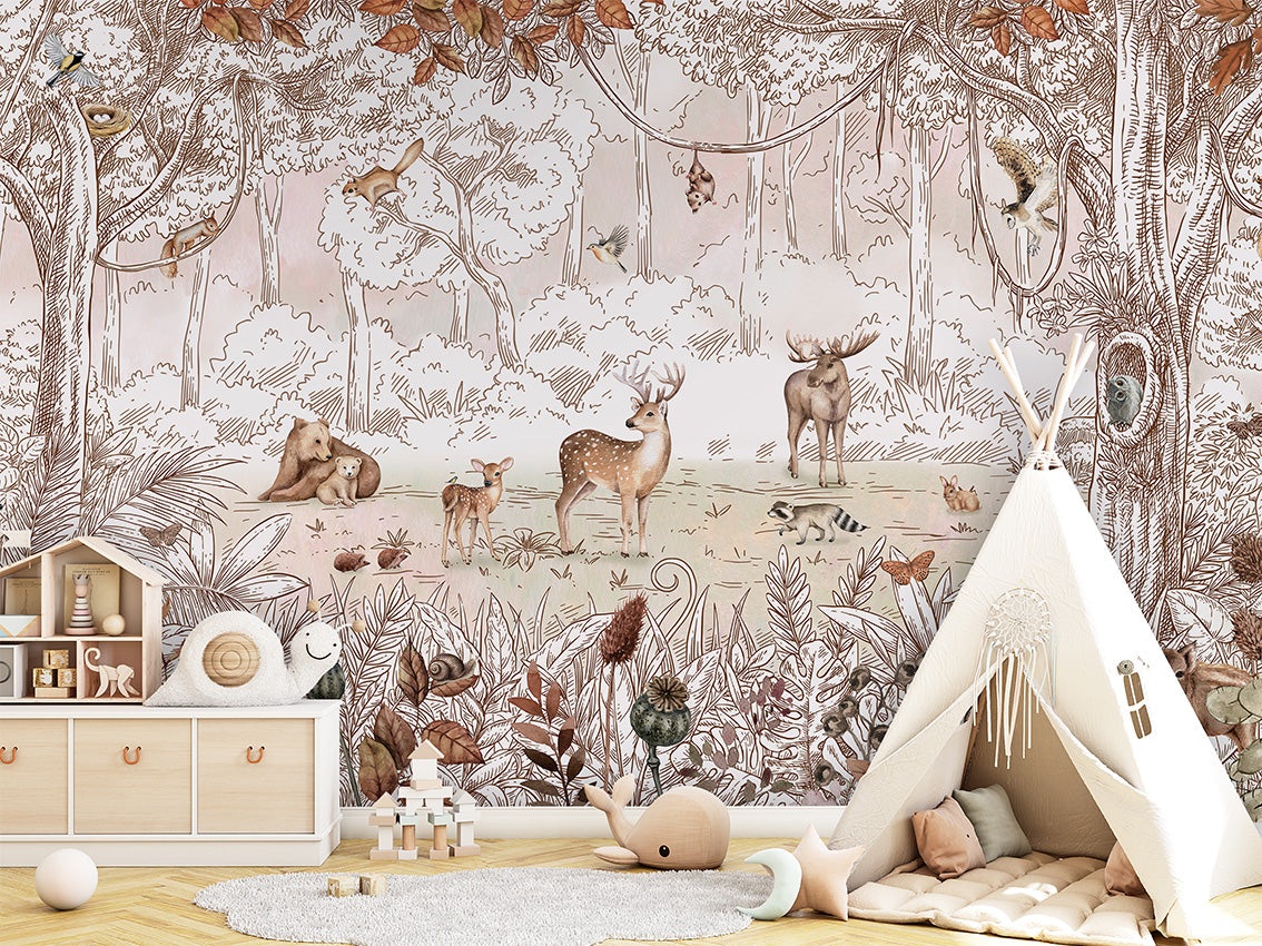 Forest Friends - Autumn luxury wallpaper in kids room interior — Artehub Egypt