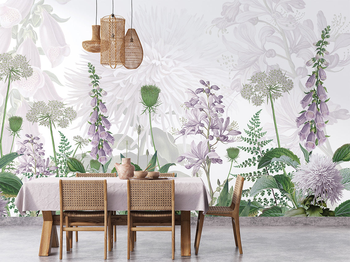 Foxglove Flowers luxury wallpaper interior room:diningroom — Artehub Egypt