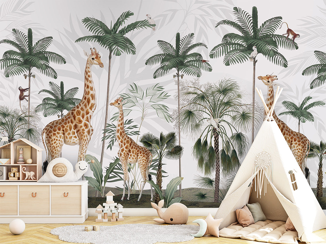 Gracious Giraffes luxury wallpaper in kids room interior — Artehub Egypt