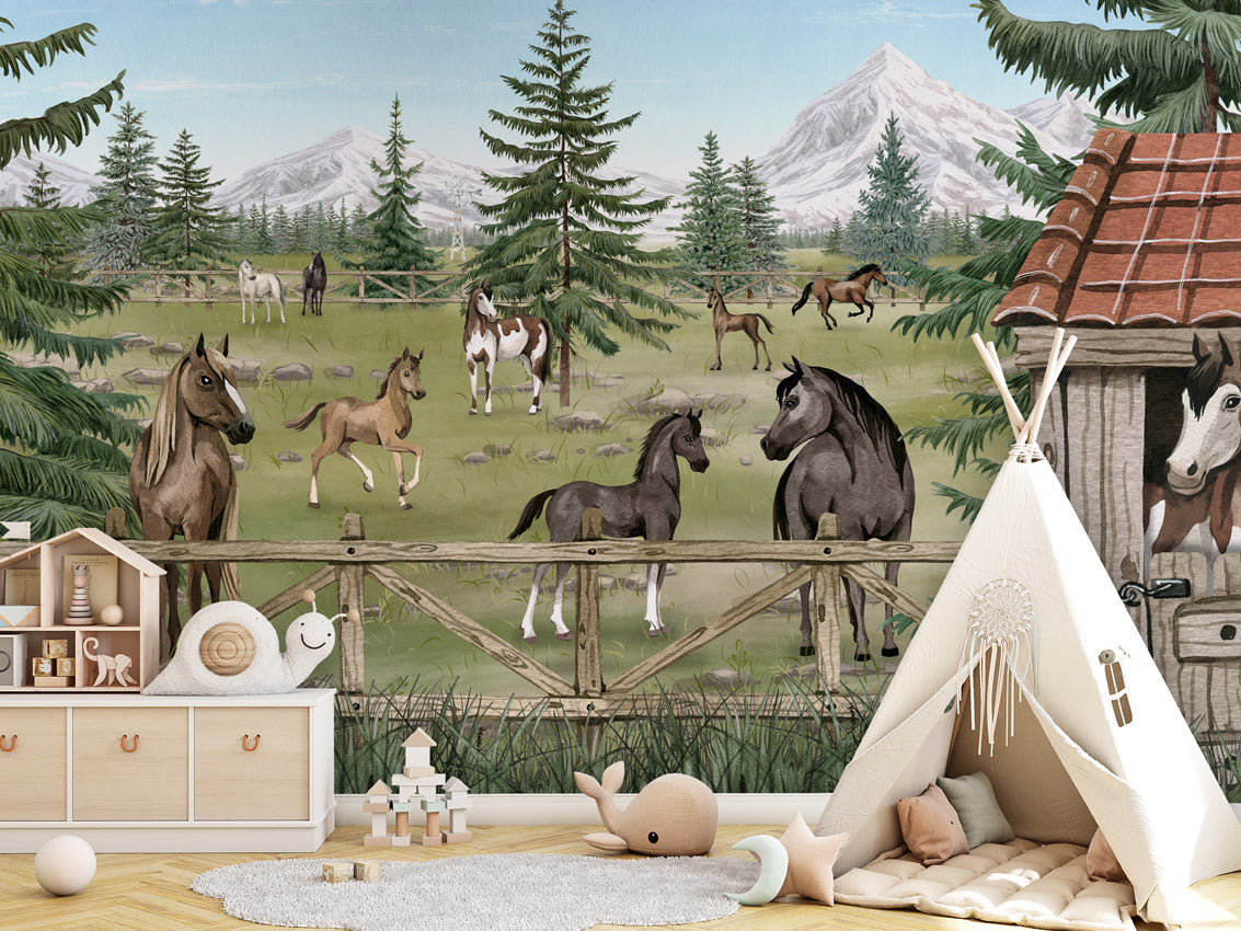 Horse Haven kids room wallpaper interior — premium wallpaper by Artehub Egypt