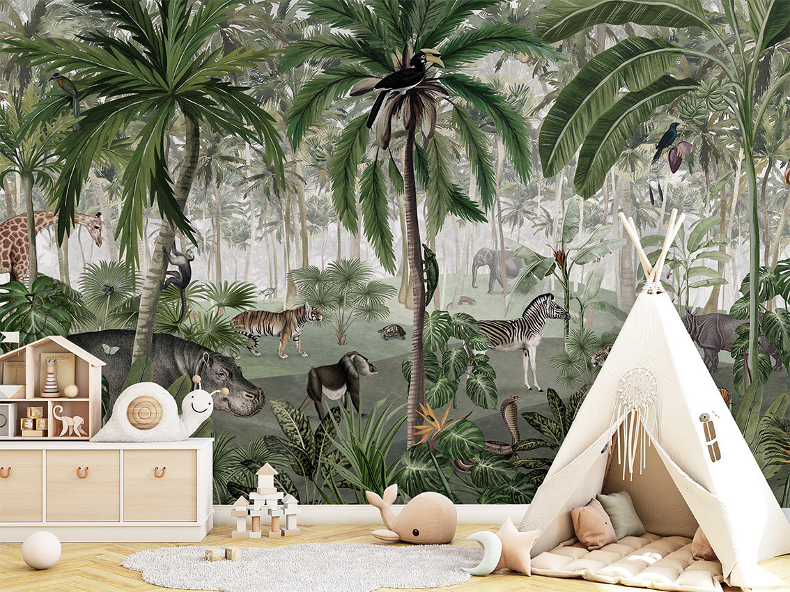 Jungle Lookbook luxury wallpaper in kids room interior — Artehub Egypt