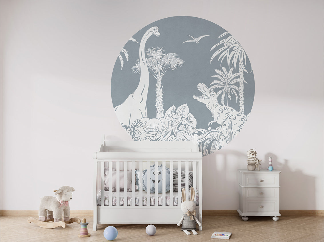Monochrome Dino - Blue - Circle wall circle sticker by Artehub