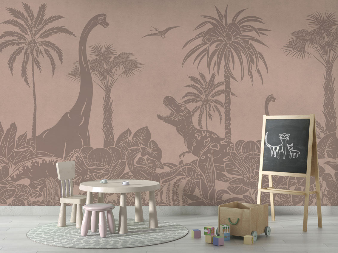 Monochrome Dino - Pink Vintage luxury wallpaper in kids room interior — Artehub Egypt