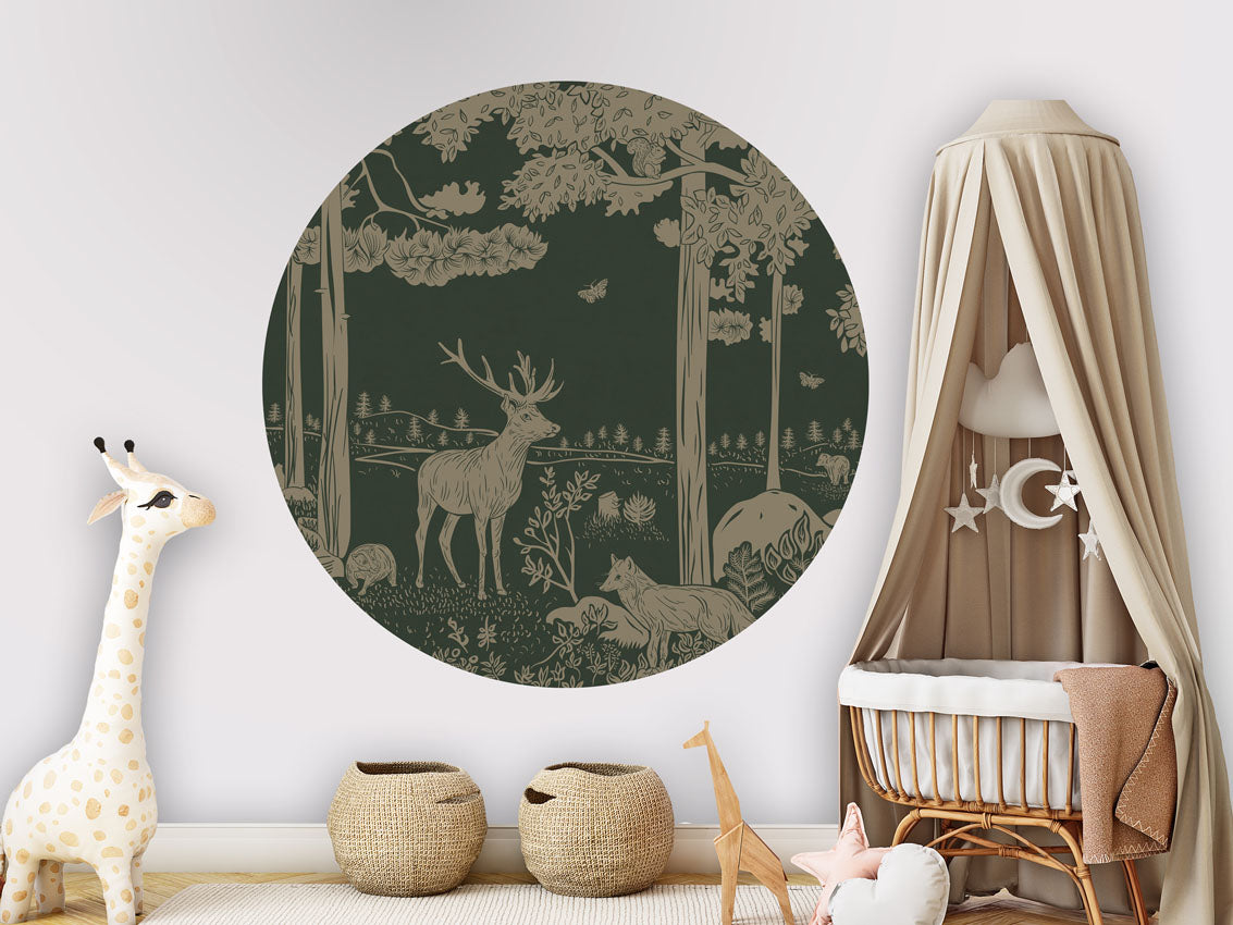 Monochrome Forest - Circle - Green Vintage wall circle sticker by Artehub