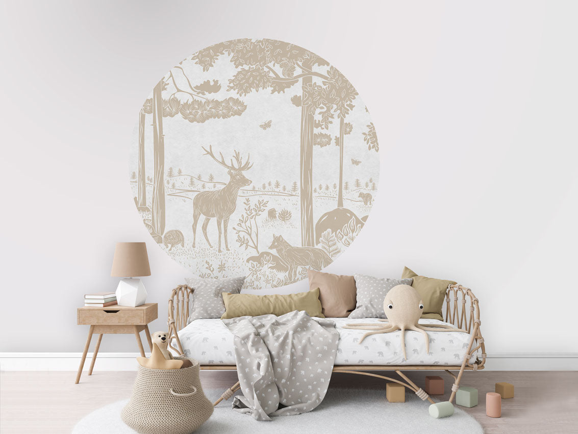 Monochrome Forest - Circle - White Vintage wall circle sticker by Artehub