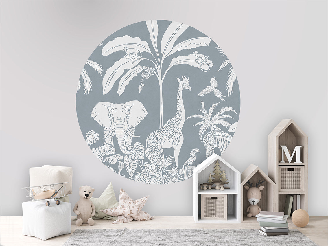 Monochrome Jungle - Blue - Circle wall circle sticker by Artehub