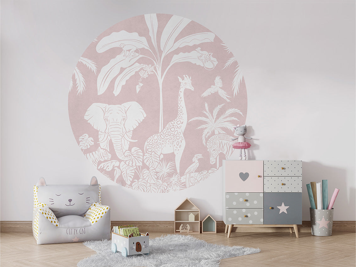 Monochrome Jungle - Pink - Circle wall circle sticker by Artehub