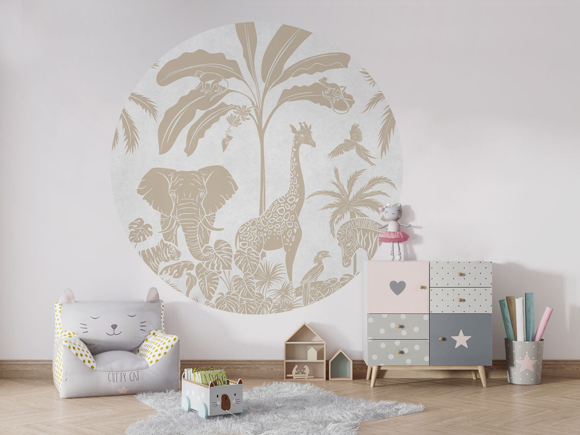 Monochrome Jungle - Circle - White Vintage wall circle sticker by Artehub