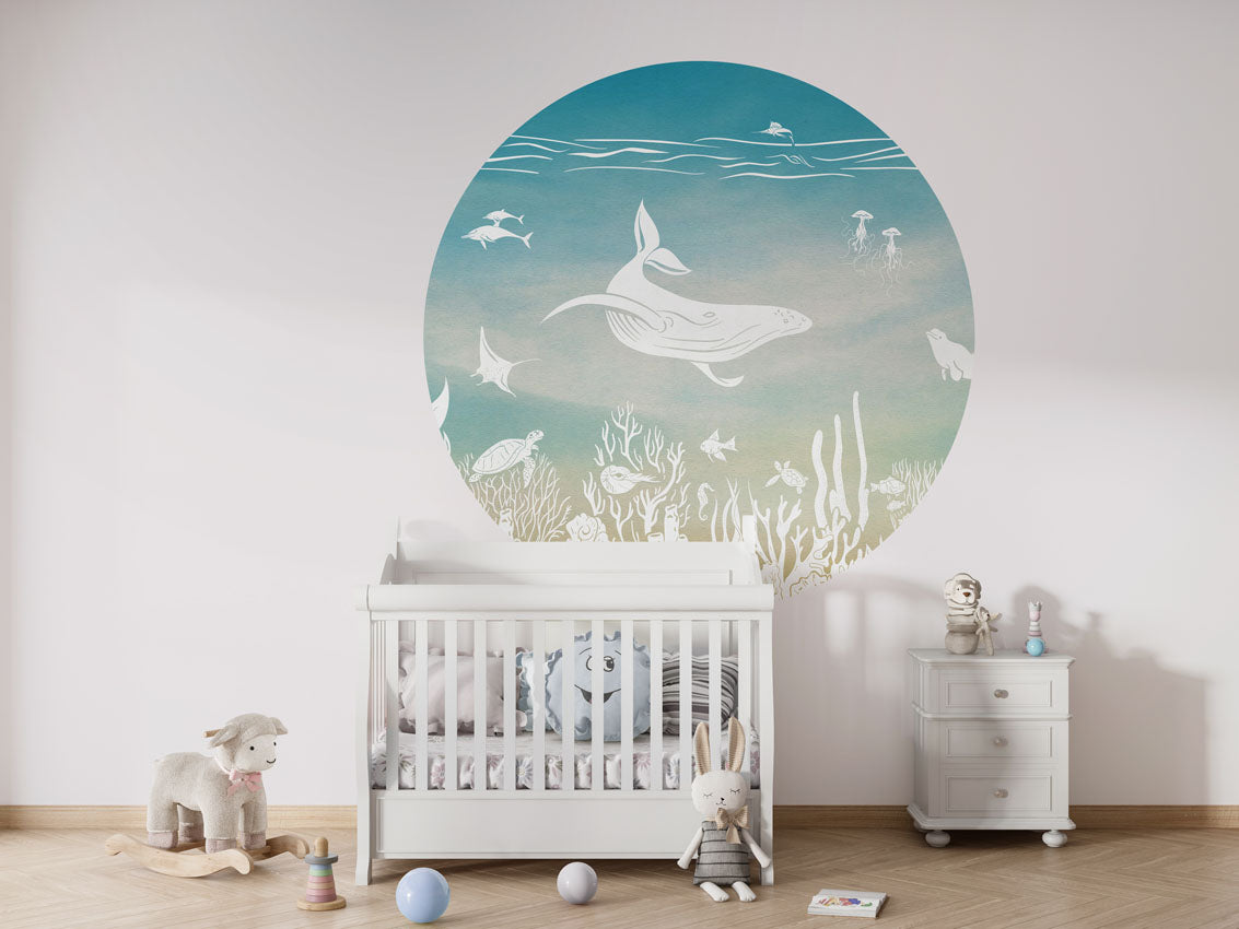 Monochrome Sea - Circle - Blue Aqua wall circle sticker by Artehub