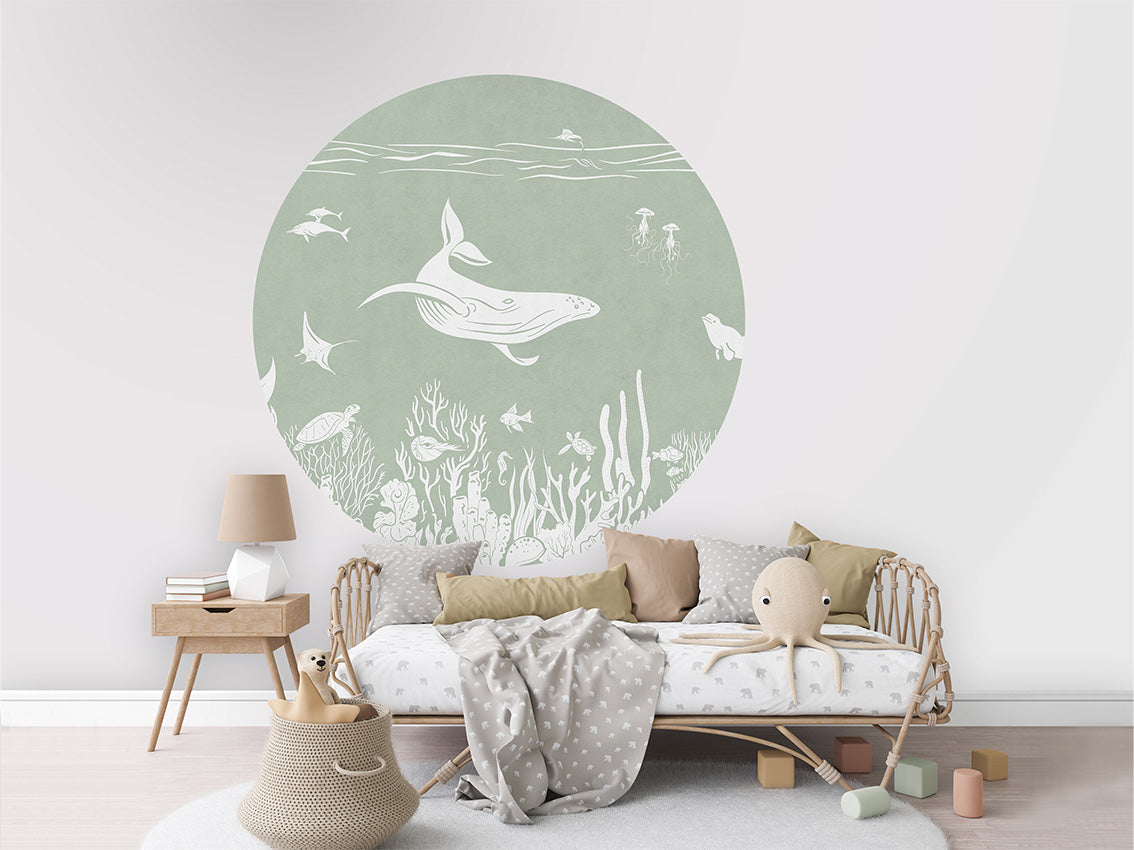 Monochrome Sea - Green - Circle wall circle sticker by Artehub