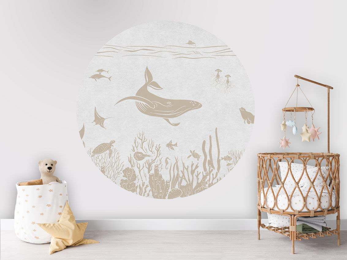 Monochrome Sea - Circle - White Vintage wall circle sticker by Artehub