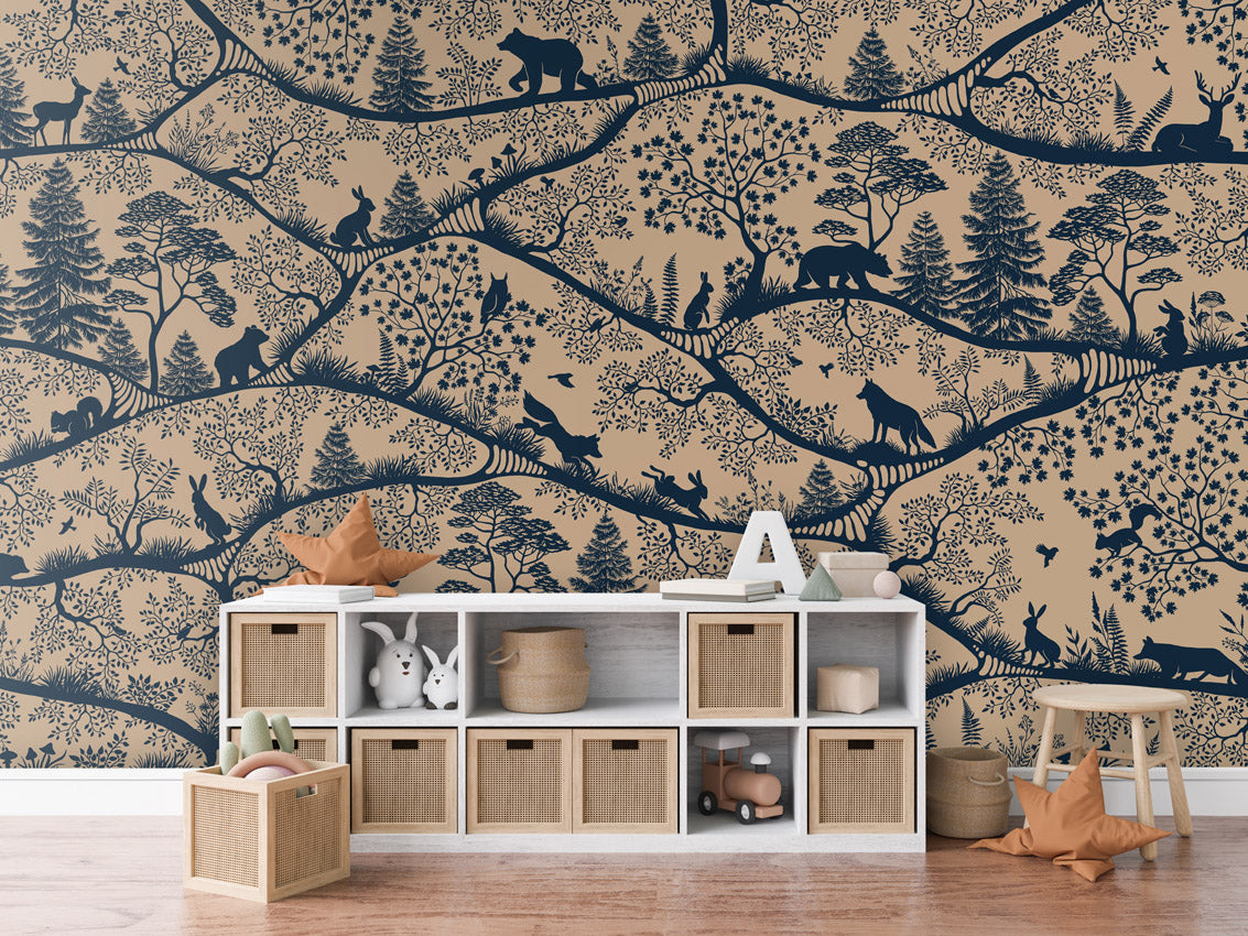 Nordic Nature - beige blue kids room wallpaper interior — premium wallpaper by Artehub Egypt