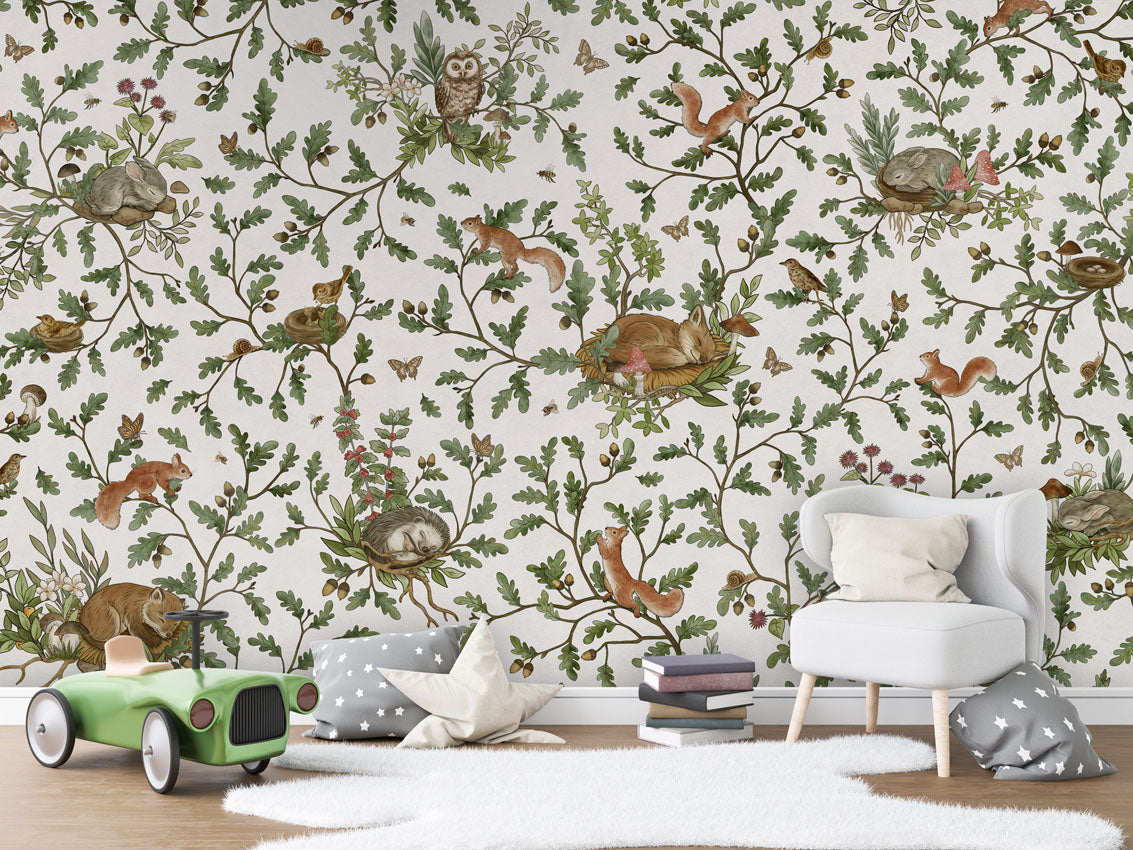 Playful Woods - white luxury wallpaper in kids room interior — Artehub Egypt