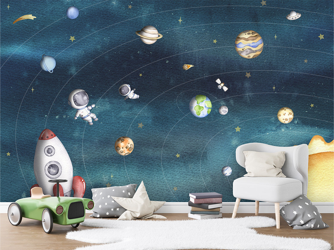 Space_Joy_-_Dark kids room wallpaper interior — premium wallpaper by Artehub Egypt