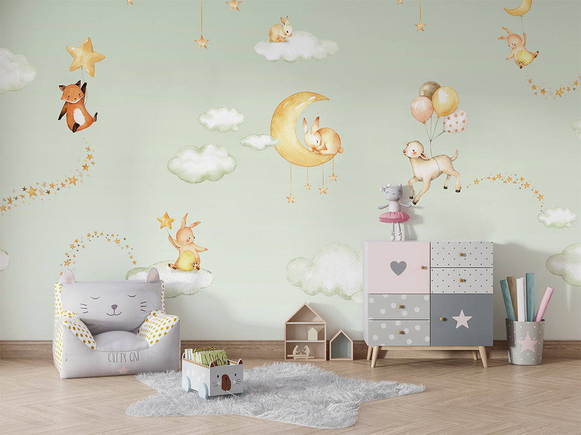 Sweet_Dreams_-_Green kids room wallpaper interior — premium wallpaper by Artehub Egypt