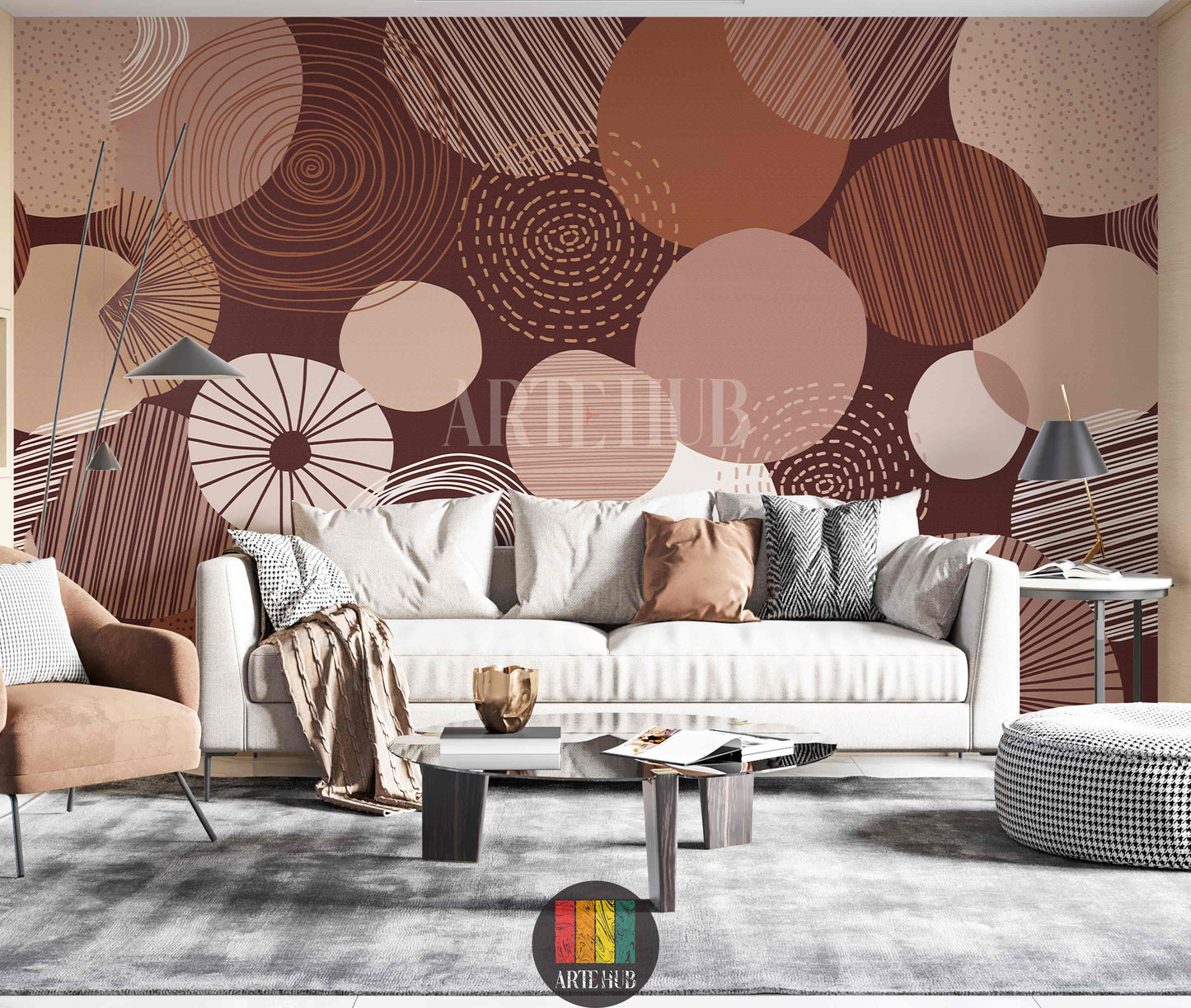 Abstract Circular Wallpaper for Modern Living Room Decor in Egypt
ورق حائط مودرن بتصميم دوائر تجريدية لغرفة معيشة عصرية في مصر
room: living room