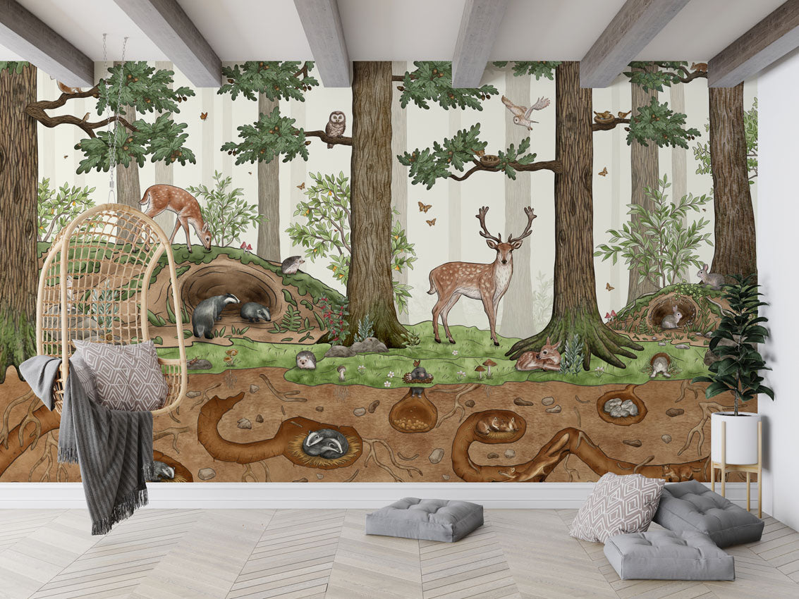 Animals in the Forest luxury wallpaper in kids room interior — Artehub Egypt