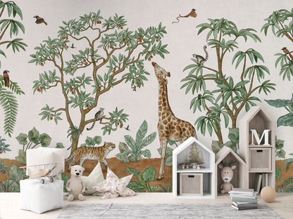 Animals in the Jungle luxury wallpaper in kids room interior — Artehub Egypt