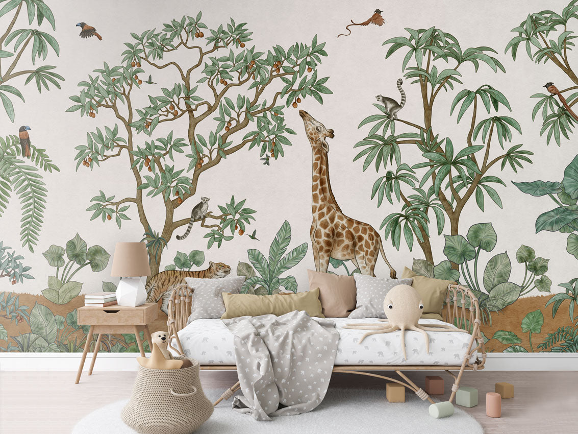 Animals in the Jungle luxury wallpaper in kids room interior — Artehub Egypt