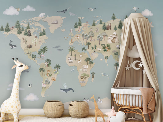 Animal Atlas - blue kids room wallpaper interior — premium wallpaper by Artehub Egypt