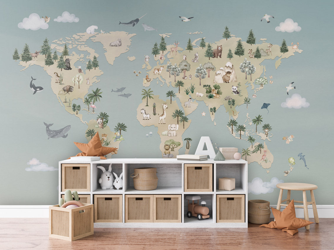 Animal Atlas - blue kids room wallpaper interior — premium wallpaper by Artehub Egypt