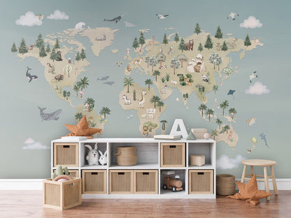 Animal Atlas - blue kids room wallpaper interior — premium wallpaper by Artehub Egypt