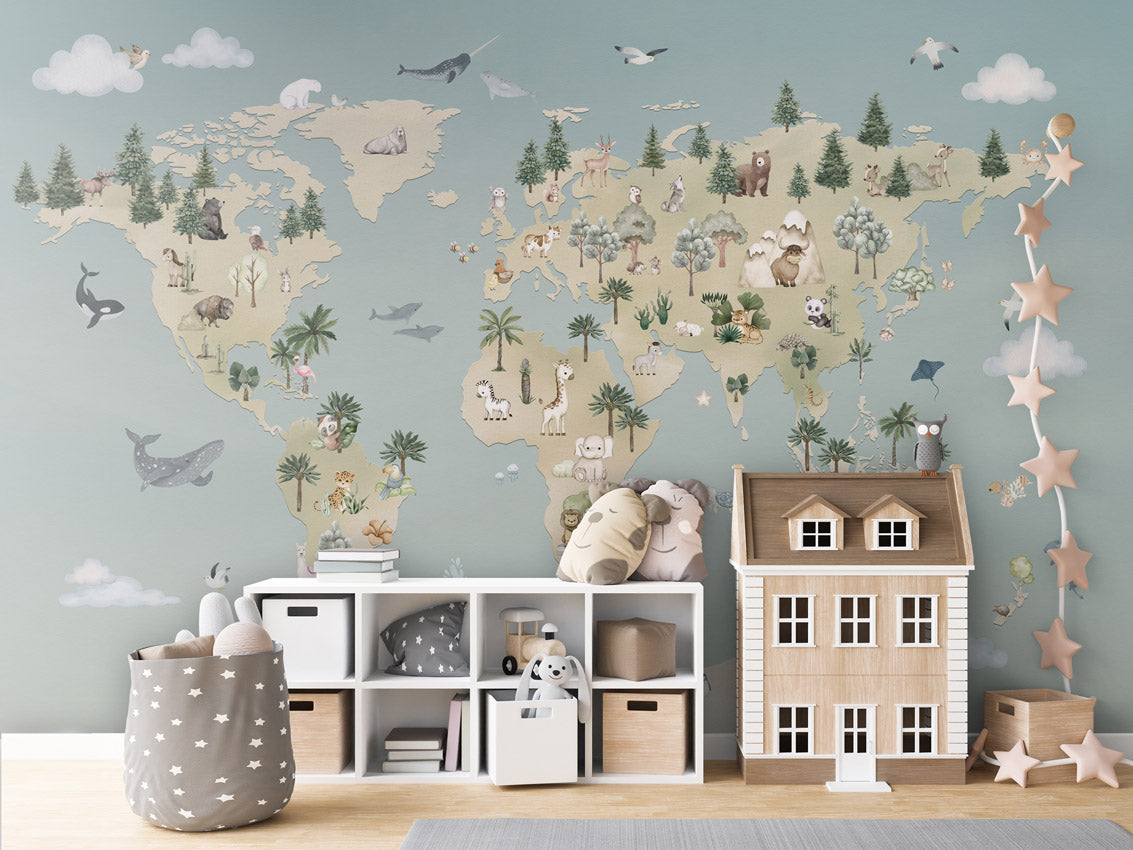Animal Atlas - blue kids room wallpaper interior — premium wallpaper by Artehub Egypt