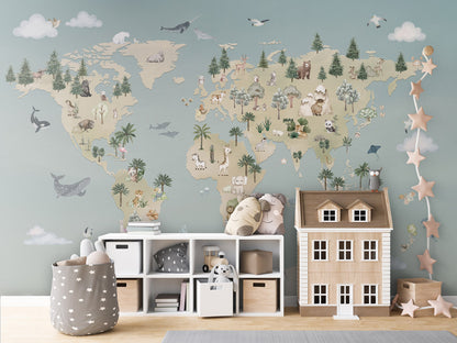 Animal Atlas - blue kids room wallpaper interior — premium wallpaper by Artehub Egypt