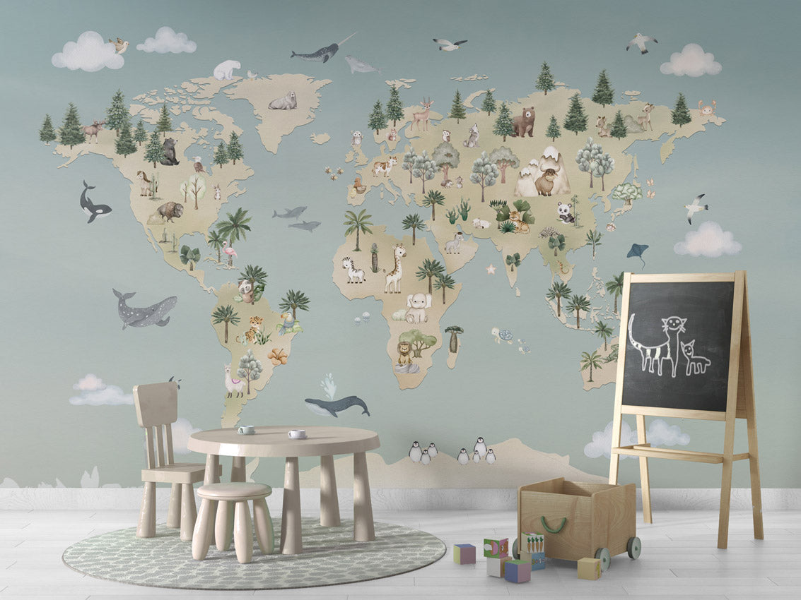 Animal Atlas - blue kids room wallpaper interior — premium wallpaper by Artehub Egypt