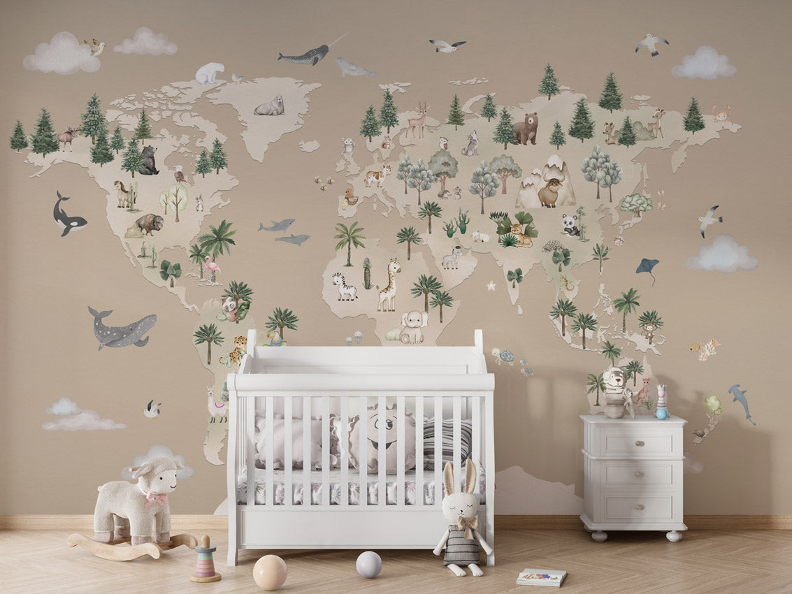 Animal Atlas - brown kids room wallpaper interior — premium wallpaper by Artehub Egypt