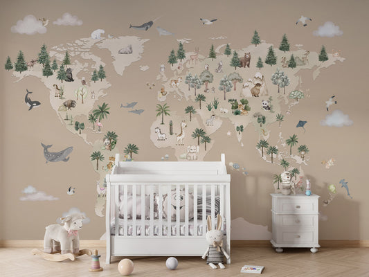 Animal Atlas - brown kids room wallpaper interior — premium wallpaper by Artehub Egypt