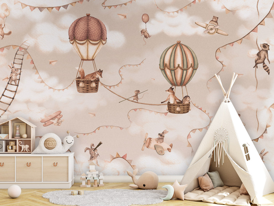 Aviation Adventure - mono kids room wallpaper interior — premium wallpaper by Artehub Egypt
