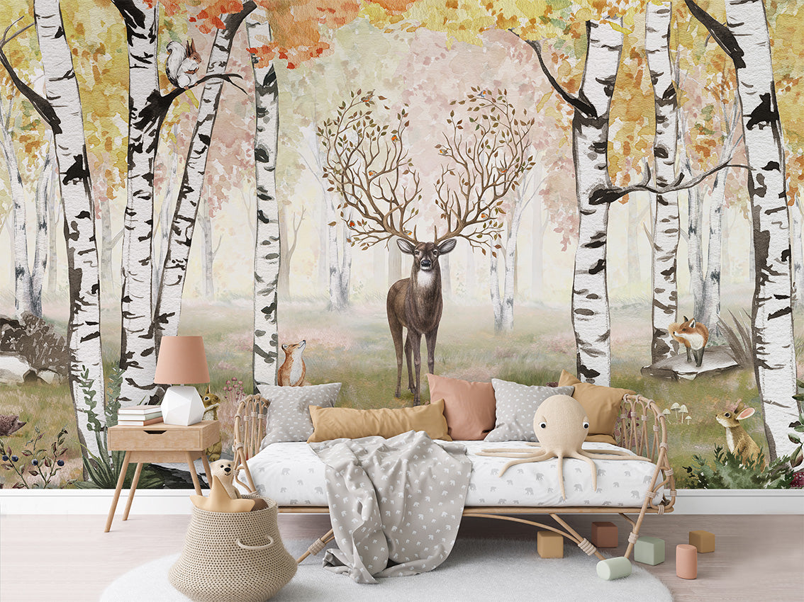 Amazing Antlers - Autumn luxury wallpaper in kids room interior — Artehub Egypt