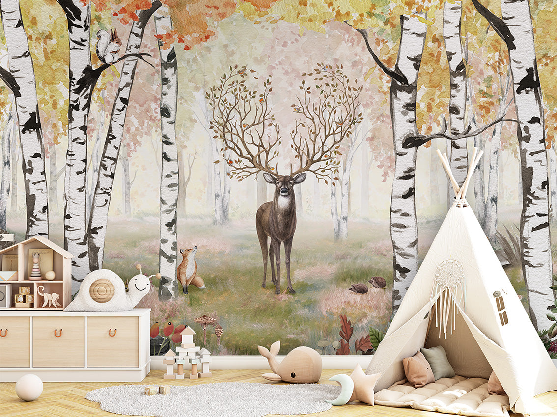 Amazing Antlers - Autumn luxury wallpaper in kids room interior — Artehub Egypt