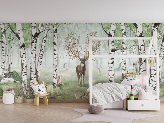 Amazing Antlers - Summer luxury wallpaper in kids room interior — Artehub Egypt