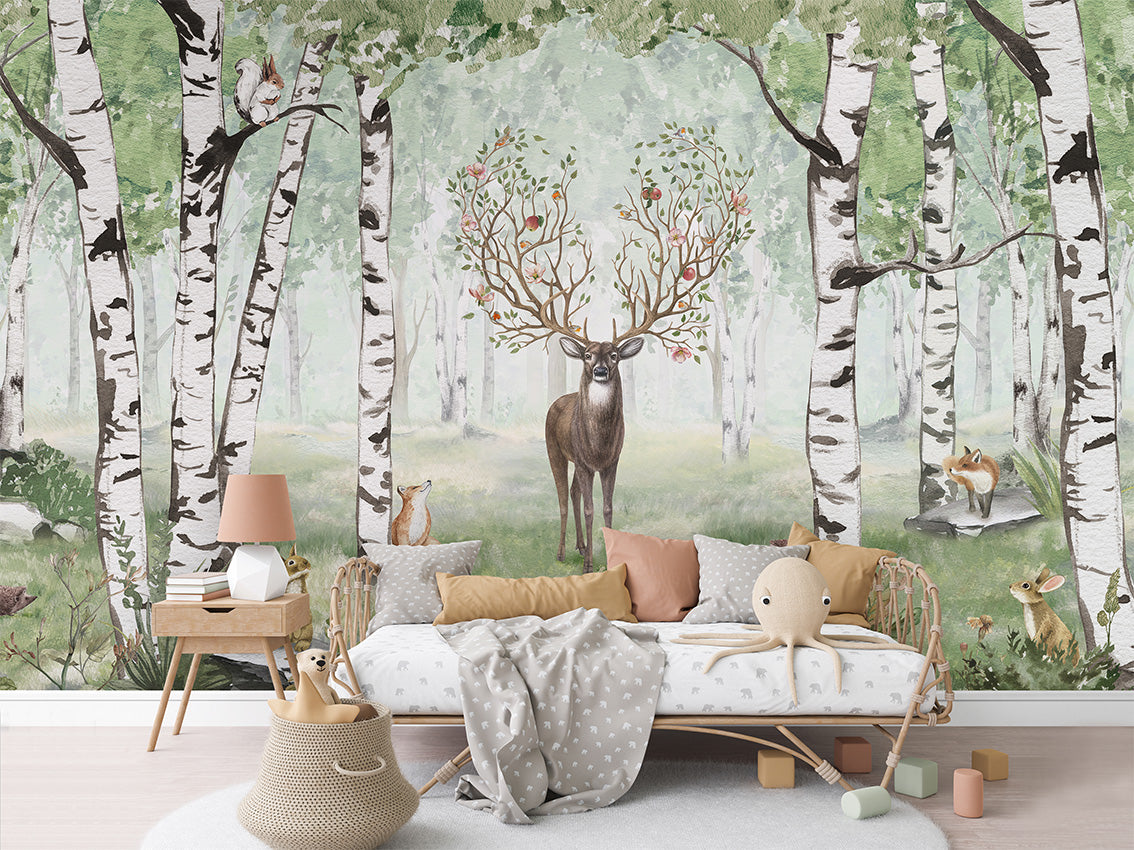 Amazing Antlers - Summer luxury wallpaper in kids room interior — Artehub Egypt