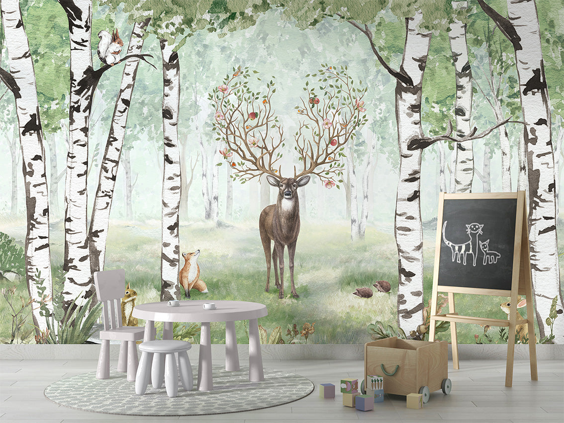 Amazing Antlers - Summer luxury wallpaper in kids room interior — Artehub Egypt