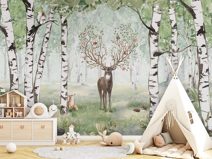 Amazing Antlers - Summer luxury wallpaper in kids room interior — Artehub Egypt