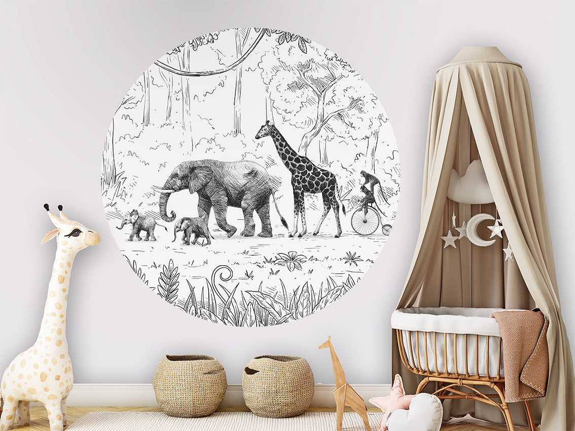 Animal Parade BW wall circle sticker by Artehub