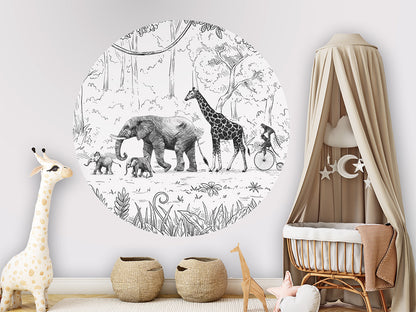 Animal Parade BW wall circle sticker by Artehub