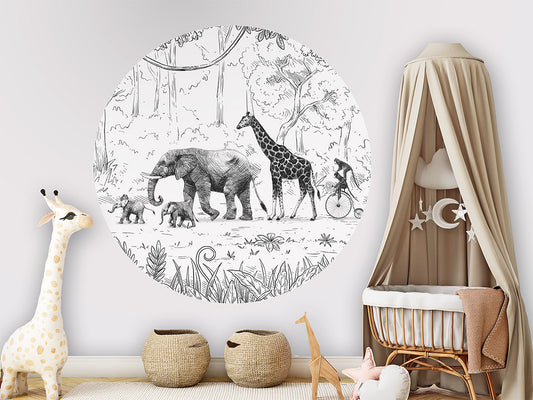 Animal Parade BW wall circle sticker by Artehub